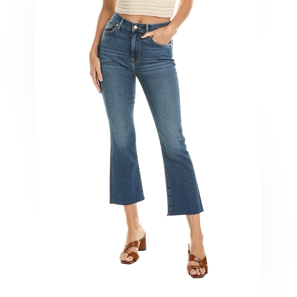7 For All Mankind EUC size 28 High Waist Slim Kick Flare in Blue Print